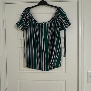 Charming Charlie Striped Blouse in Green and White